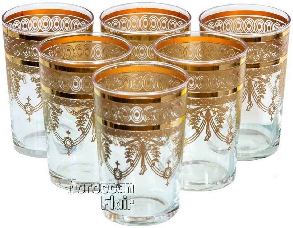 Moroccan Tea Glasses Set Of 6 Gold YOUR MOROCCO SHOP   Moroccan Tea Glasses Set Of 6 Gold 